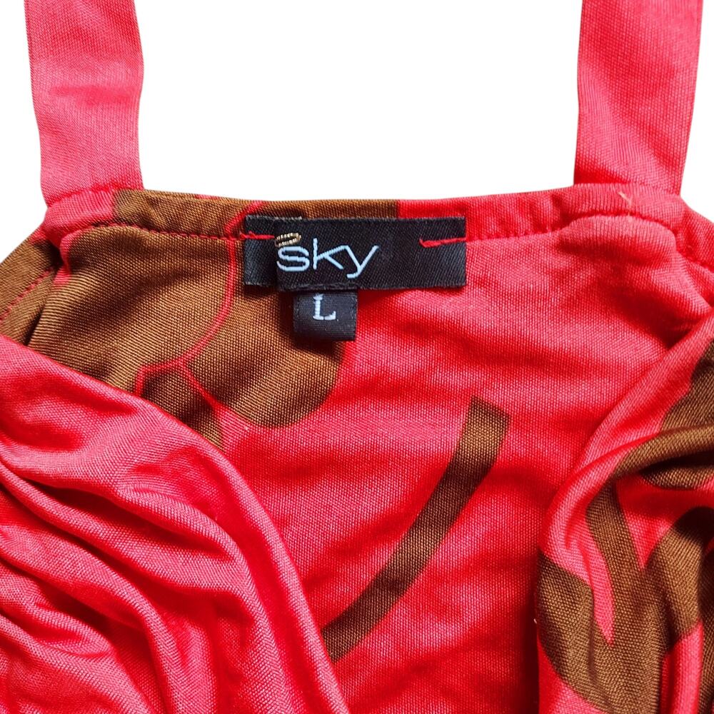 Sky 100% Silk Women's Tank Gladiator Faux Leather Bust Orange Brown Boho Sz LG - Picture 4 of 6